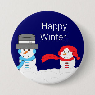 Winter is Snowy:  Darker Blue Happy Winter 7.5 Cm Round Badge