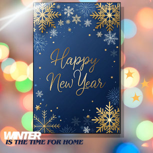Winter Is The Time For Home, Gold Happy New Year Holiday Card
