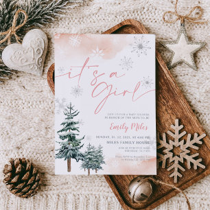 Winter It's a girl invitation, Pink Baby Shower Invitation