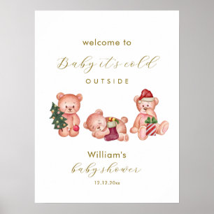 Winter It's Cold Outside Bear Baby Shower Welcome Poster