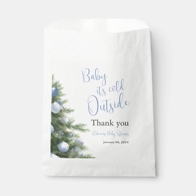 Winter It's Cold Outside Blue Bow Baby Shower Favour Bag (Front)