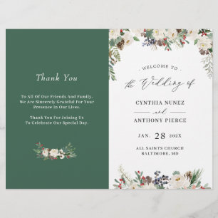 Winter Ivory Flowers DIY Folded Wedding Program