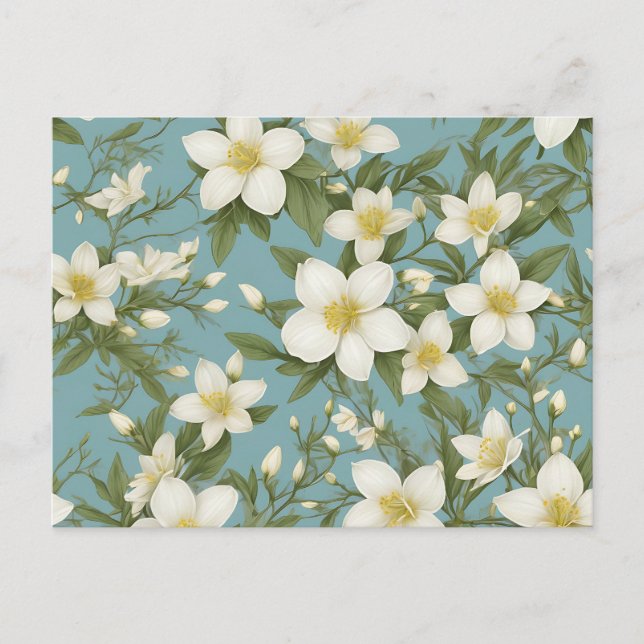 Winter Jasmine Floral Pattern with Delicate White  Postcard (Front)