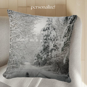 Winter journey through the woodland cushion