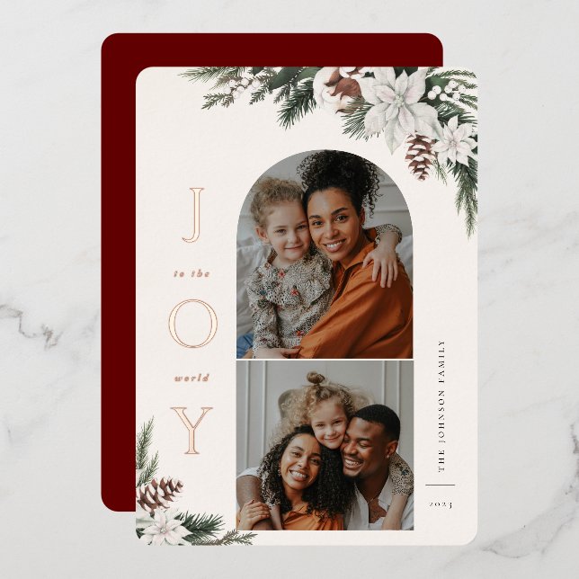 Winter Joy 2 Photo Family Foil Holiday Card (Front/Back)