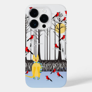 Winter Joy - Cat with scarf Birch Trees Cardinals Case-Mate iPhone 14 Pro Case