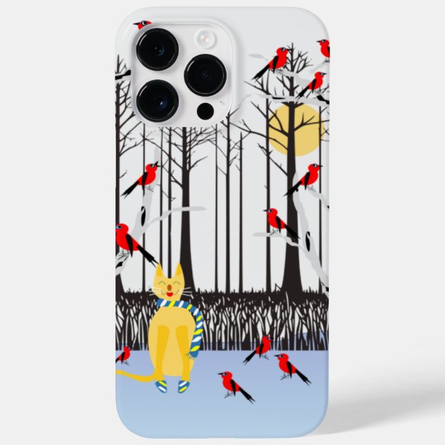 Winter Joy - Cat with scarf Birch Trees Cardinals Case-Mate iPhone Case (Back)