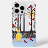 Winter Joy - Cat with scarf Birch Trees Cardinals