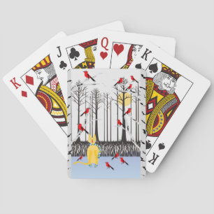 Winter Joy - Cat with scarf Birch Trees Cardinals Playing Cards