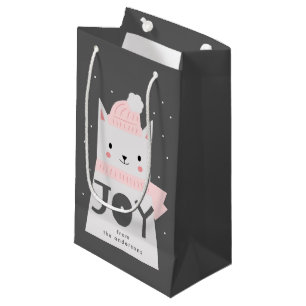 Winter Joy, Cute Cat, Christmas Personalised Small Gift Bag