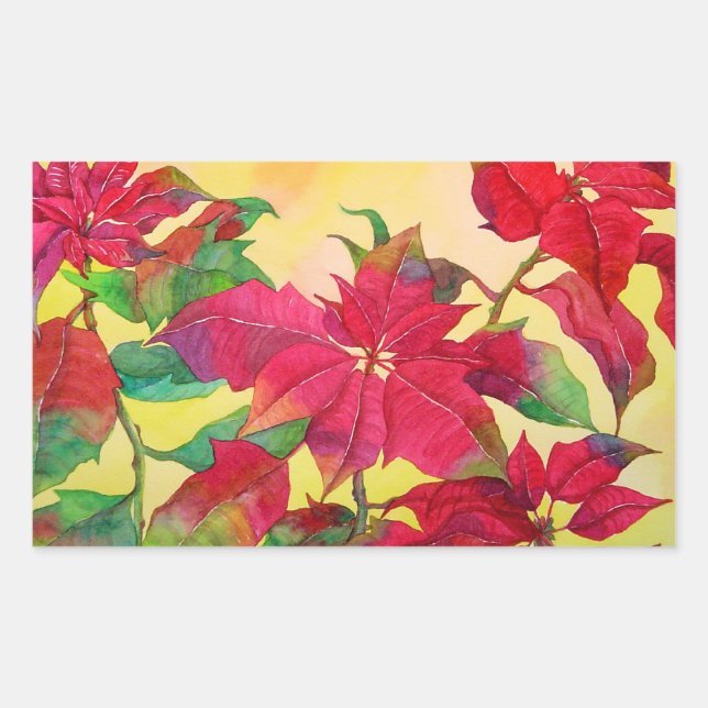 Winter Joy Poinsettia Rectangular Sticker (Front)