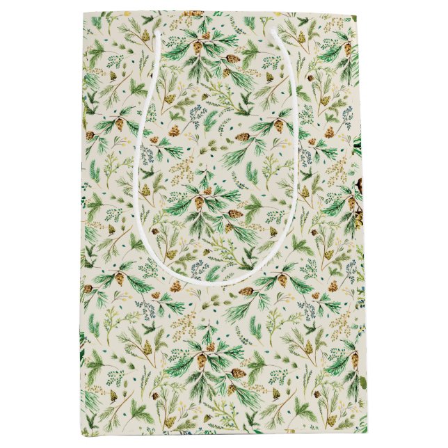Winter Juniper Pine on Off White Gift Bag (Front)