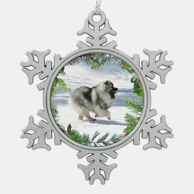 Winter Keeshond Snowflake Ornament (Front)