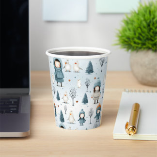 Winter Kids Playing Paper Cups