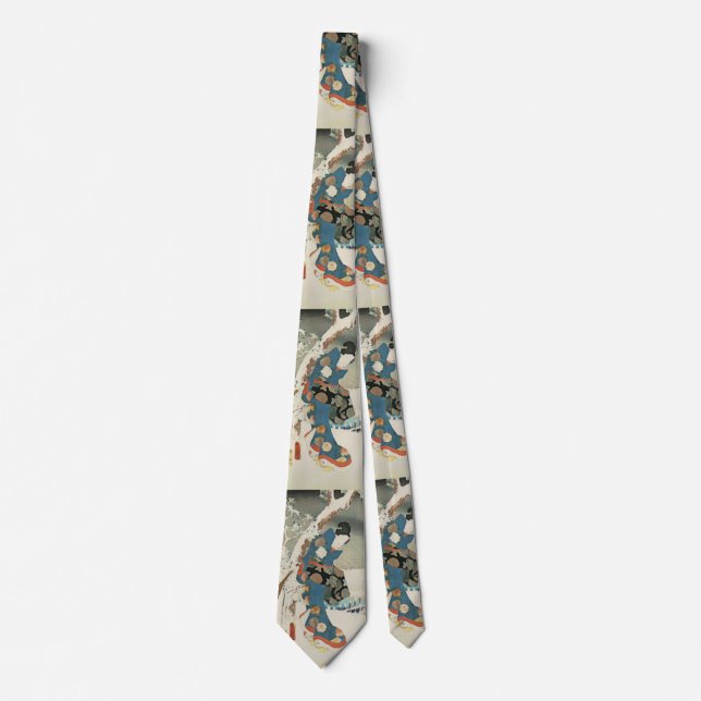 winter kimono woman  -vintage Japanese art Tie (Front)