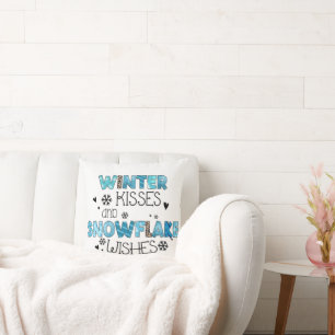 Winter Kisses and Snowflake Wishes Winter Holidays Cushion