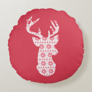 Winter Knit Christmas Reindeer Round Pillow