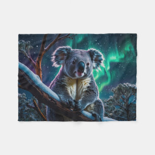 Winter Koala and Southern Lights Fleece Blanket