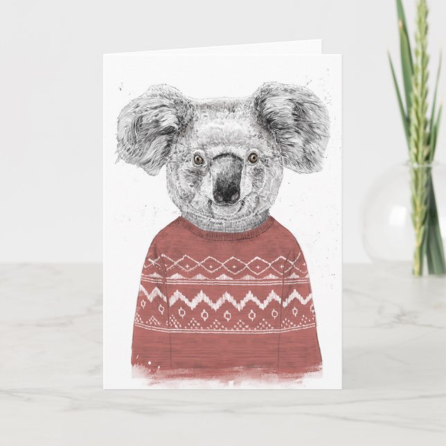 Winter koala (red) holiday card (Front)