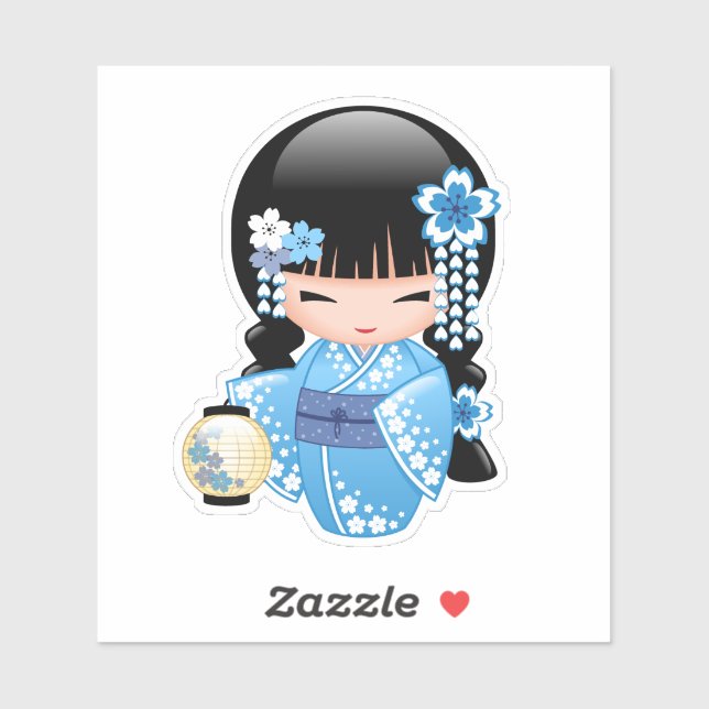 Winter Kokeshi Doll - Blue Kimono Geisha Girl (Sheet)
