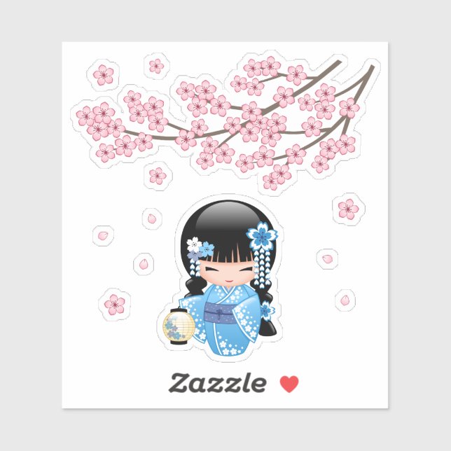 Winter Kokeshi Doll - Blue Kimono Geisha Girl (Sheet)