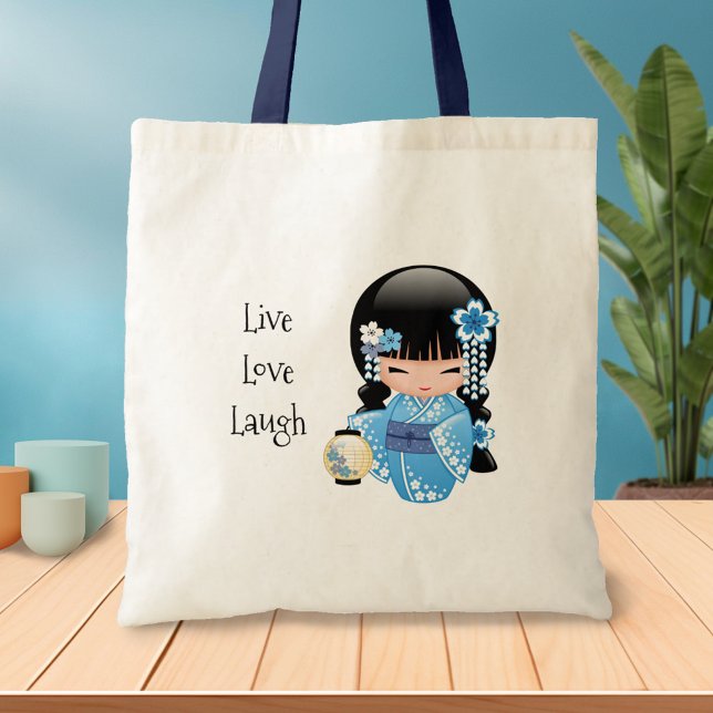 Winter Kokeshi Doll - Blue Kimono Geisha Girl Tote Bag (Creator Uploaded)