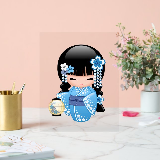 Winter Kokeshi Doll - Blue Mountain Geisha Girl Acrylic Sign (Wedding)