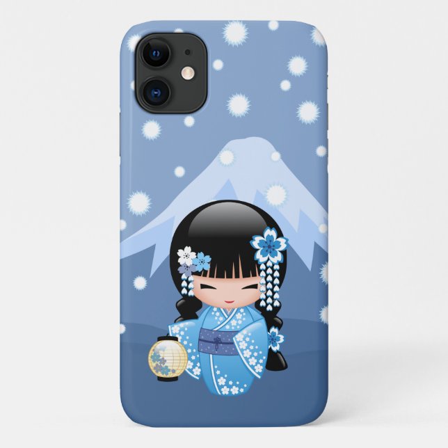 Winter Kokeshi Doll - Blue Mountain Geisha Girl Case-Mate iPhone Case (Back)