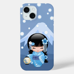 Winter Kokeshi Doll - Blue Mountain Geisha Girl iPhone 15 Case