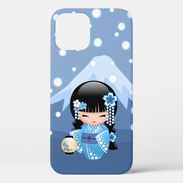 Winter Kokeshi Doll - Blue Mountain Geisha Girl Case-Mate iPhone Case (Back)
