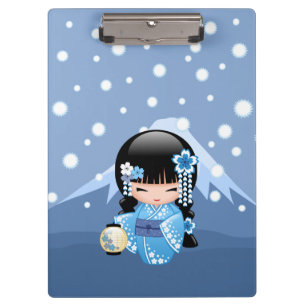 Winter Kokeshi Doll - Blue Mountain Geisha Girl Clipboard