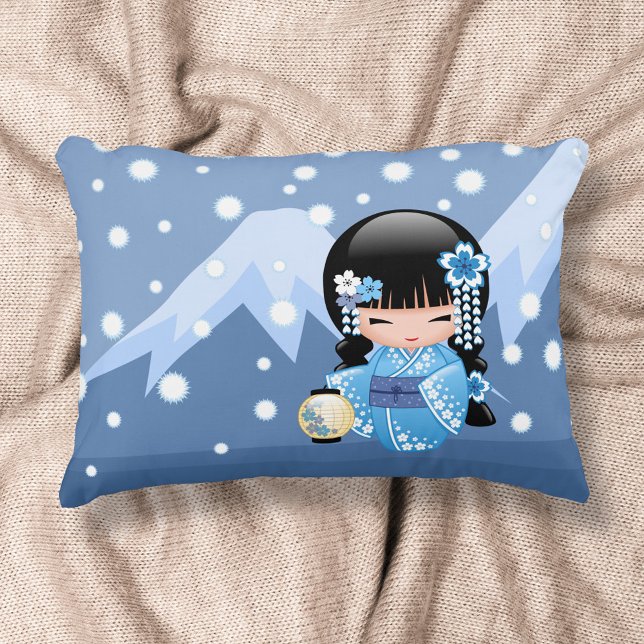 Winter Kokeshi Doll - Blue Mountain Geisha Girl Decorative Cushion (Creator Uploaded)