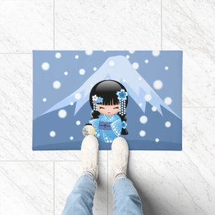 Winter Kokeshi Doll - Blue Mountain Geisha Girl Doormat
