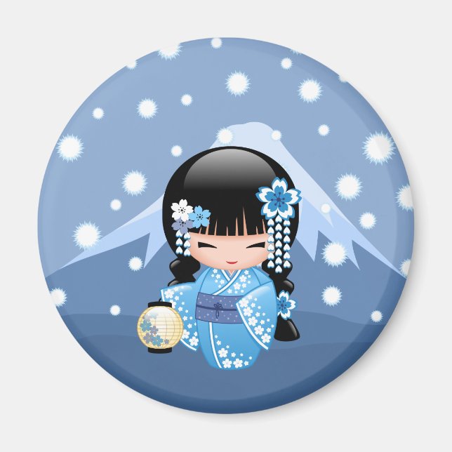 Winter Kokeshi Doll - Blue Mountain Geisha Girl Magnet (Front)