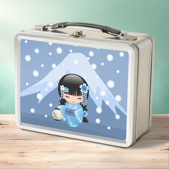 Winter Kokeshi Doll - Blue Mountain Geisha Girl Metal Lunch Box (Creator Uploaded)