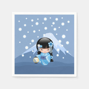 Winter Kokeshi Doll - Blue Mountain Geisha Girl Napkin