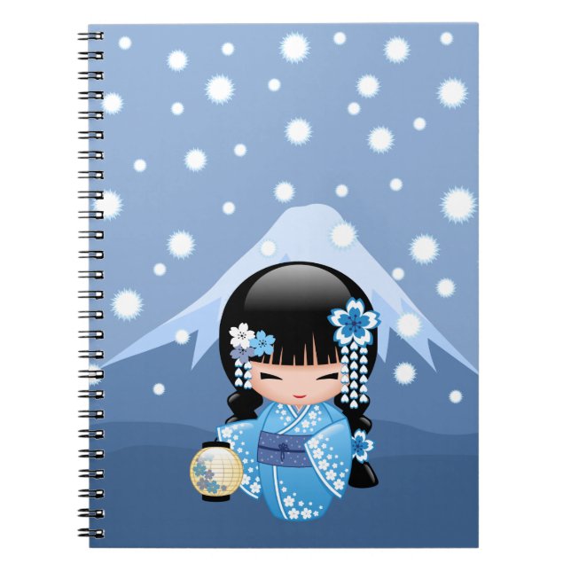 Winter Kokeshi Doll - Blue Mountain Geisha Girl Notebook (Front)