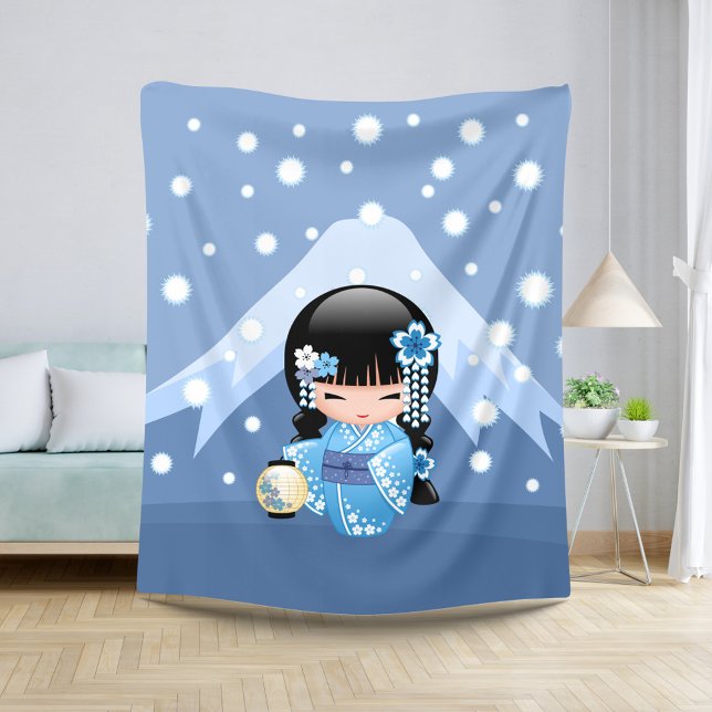 Winter Kokeshi Doll - Blue Mountain Geisha Girl Sherpa Blanket (Creator Uploaded)