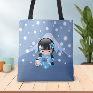 Winter Kokeshi Doll - Blue Mountain Geisha Girl Tote Bag