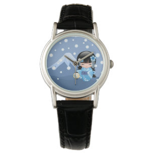 Winter Kokeshi Doll - Blue Mountain Geisha Girl Watch