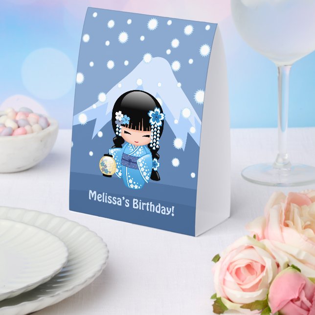 Winter Kokeshi Doll Cute Geisha Girl Blue Mountain (Insitu(Wedding))