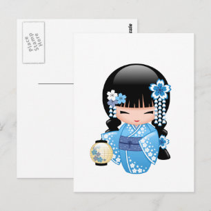Winter Kokeshi Doll - Geisha Girl Postcard