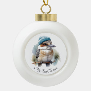 Winter Kookaburra Wishes, custom Ceramic Ball Christmas Ornament
