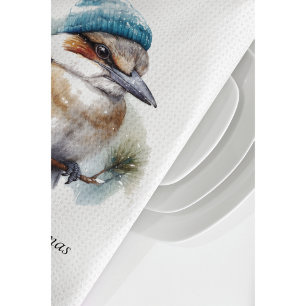 Winter Kookaburra Wishes, custom Tea Towel