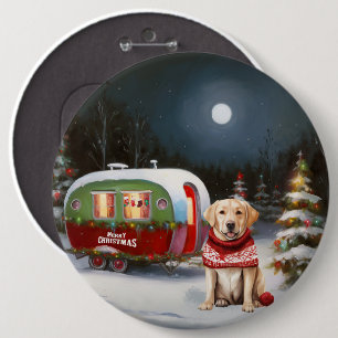 Winter Labrador Caravan Christmas Adventure 6 Cm Round Badge