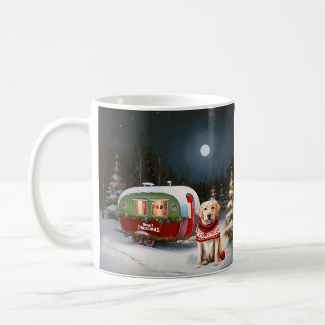 Winter Labrador Caravan Christmas Adventure Coffee Mug (Left)