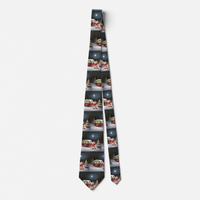 Winter Labrador Caravan Christmas Adventure Tie (Front)