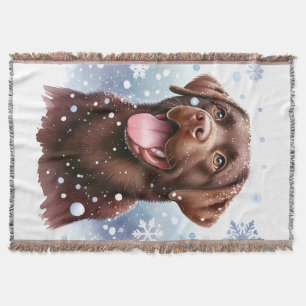 Winter Labrador Retriever Dog Snowflakes Holiday Throw Blanket