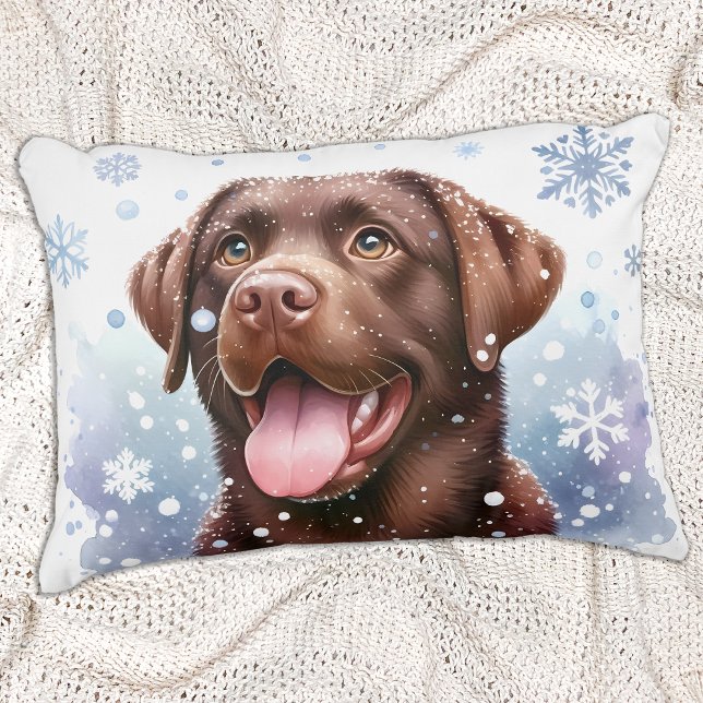 Winter Labrador Retriever Puppy Dog Holiday Decorative Cushion (Creator Uploaded)