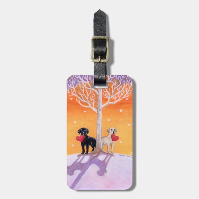 Winter Labradors Painting Luggage Tag (Front Vertical)